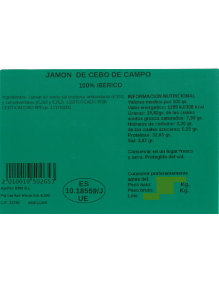 Jamón Cebo de Campo 100% Ibérico | Compra Productos online