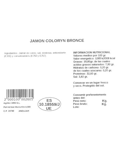 Jamón Coloryn Bronce | Compra Productos online