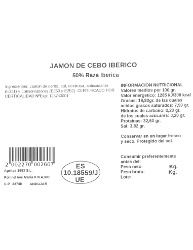 Jamón Cebo 50% Ibérico | Compra Productos online