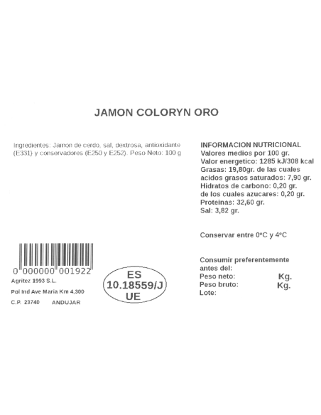 Jamón Coloryn Oro (Sobre de 100gr.) | Compra Productos online