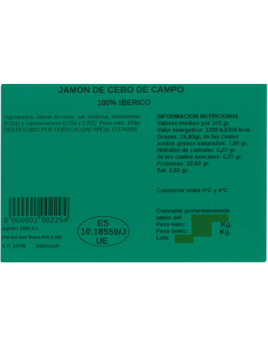 Jamón de Cebo de Campo 100% Ibérico (Sobre de 100gr.) | Compra Prod...