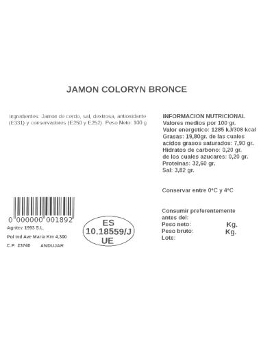 Jamón Coloryn Bronce (Sobre de 100gr.) | Compra Productos online
