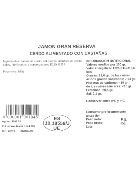Jamón Gran Reserva (Sobre de 100gr.) | Compra Productos online