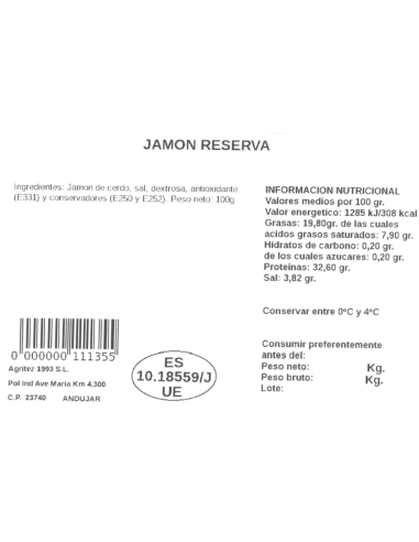 Jamón Reserva (Sobre de 100gr.) | Compra Productos online