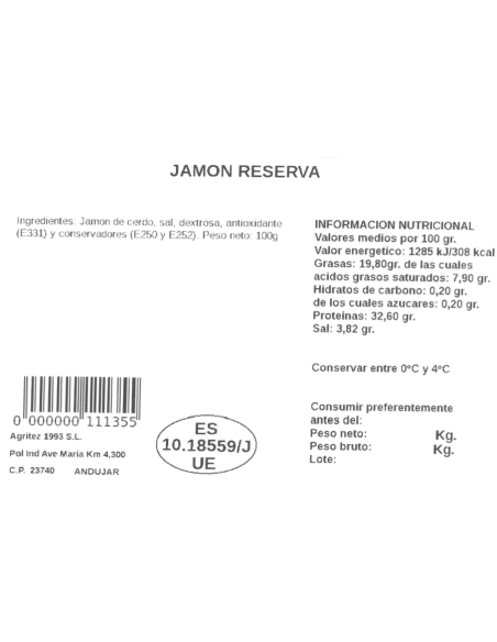 Jamón Reserva (Sobre de 100gr.) | Compra Productos online