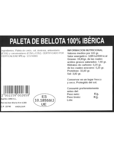 Paleta de Bellota 100% ibérico | Compra Productos online