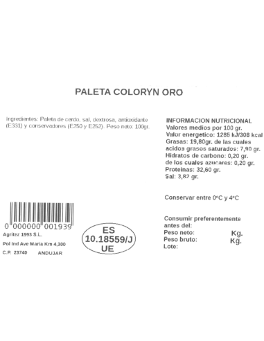 Paleta Coloryn Oro (Sobre de 100gr.) | Compra Productos online
