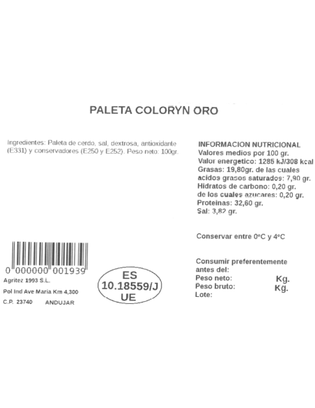 Paleta Coloryn Oro (Sobre de 100gr.) | Compra Productos online