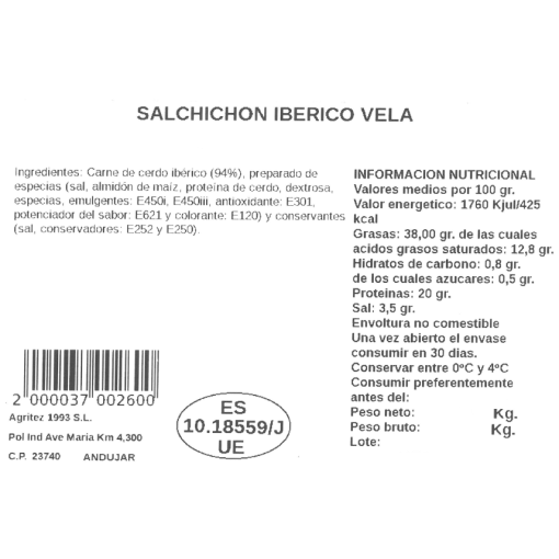 Salchichón Ibérico Vela | Compra Productos online 2