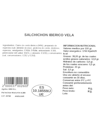 Salchichón Ibérico Vela | Compra Productos online