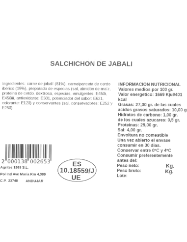 Salchichón Jabalí | Compra Productos online