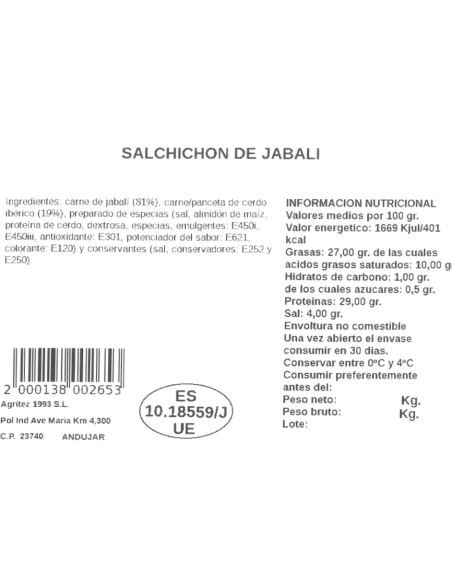 Salchichón Jabalí | Compra Productos online