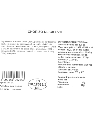 Chorizo Ciervo | Compra Productos online