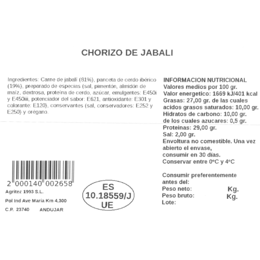 Chorizo Jabalí | Compra Productos online 2