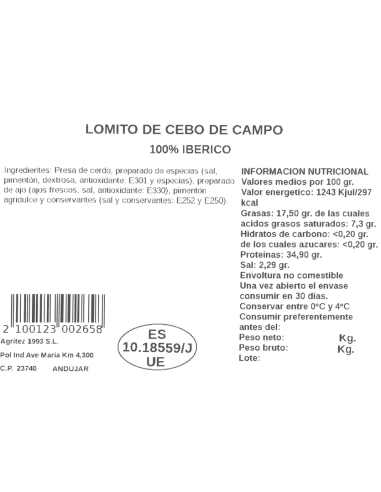 Lomito de cebo de campo 100% iberico | Compra Productos online