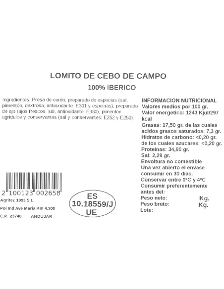 Lomito de cebo de campo 100% iberico | Compra Productos online