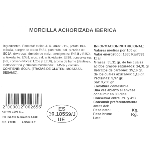 Morcilla achorizada | Compra Productos online 2