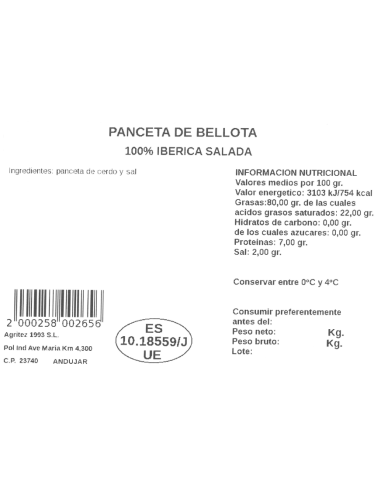 Panceta ibérica curada | Compra Productos online