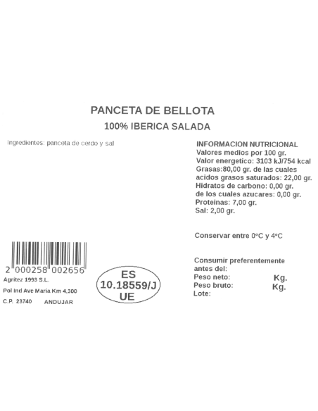 Panceta ibérica curada | Compra Productos online